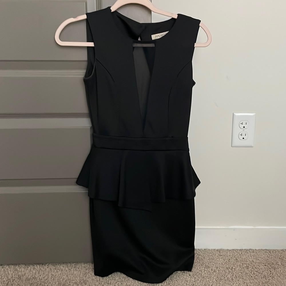 Black peplum open-back mini dress (XS)